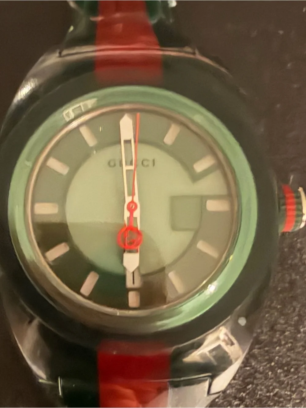 Gucci Green and Red Silicone Round Watch